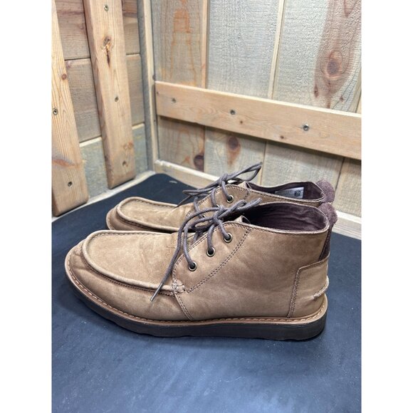 Toms Mens Brown Leather Moc-Toe Ankle Boots Size 11 - Picture 8 of 10